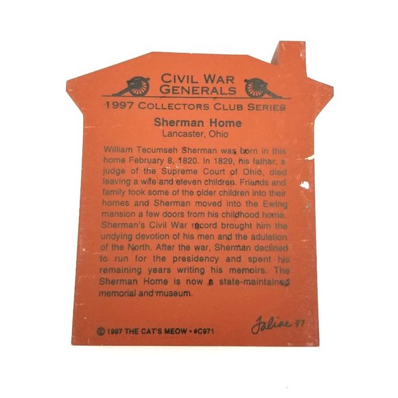 Cat's Meow Village Sherman Home Wood Shelf Sitter Civil War Generals Collectors - Picture 2 of 8
